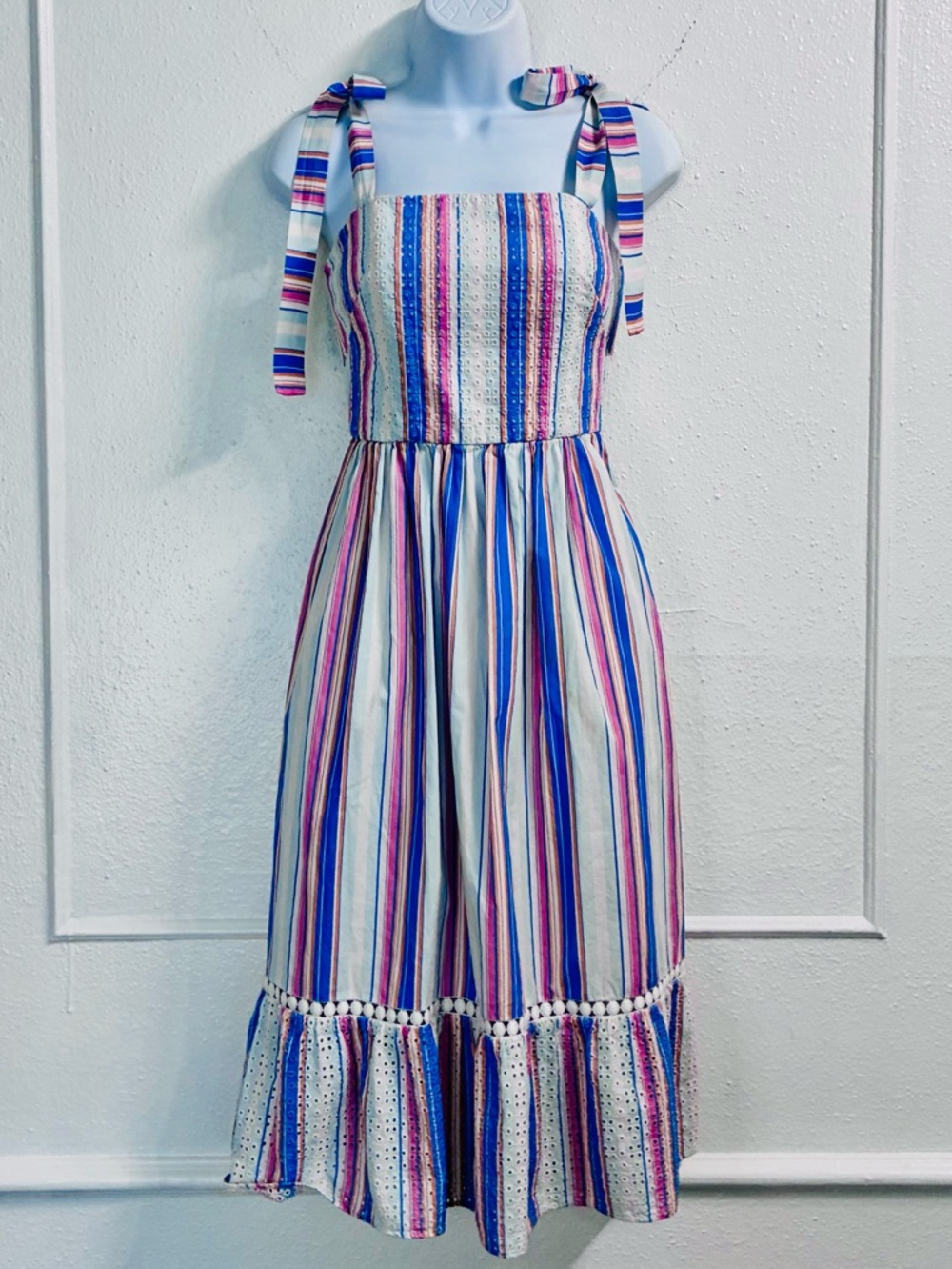 Shoshanna Demeri Striped Eyelet Dress in Rainbow Womens Size 2